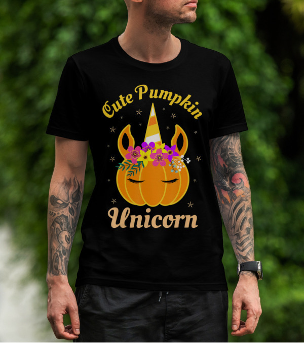 Cute Pumpkin Unicorn Kids Costume Trick Halloween Magic T-Shirt