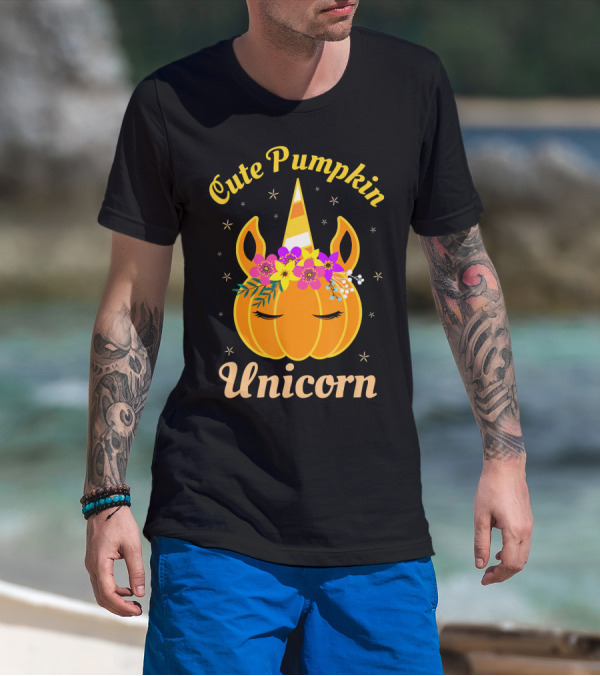 Cute Pumpkin Unicorn Kids Costume Trick Halloween Magic T-Shirt