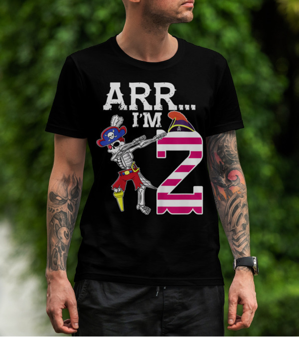 ARR Im 2 Pirate Skeleton Dab 2nd Birthday Party Kids T-Shirt