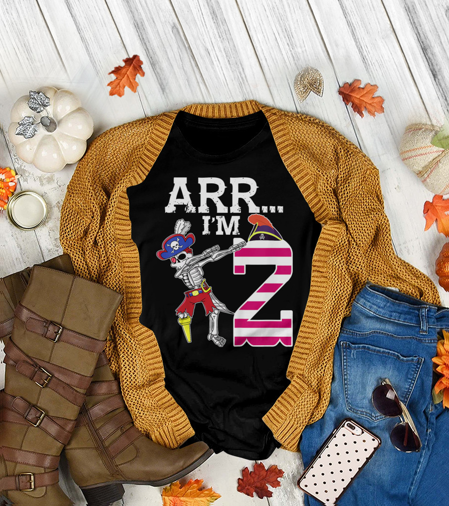 ARR Im 2 Pirate Skeleton Dab 2nd Birthday Party Kids T-Shirt