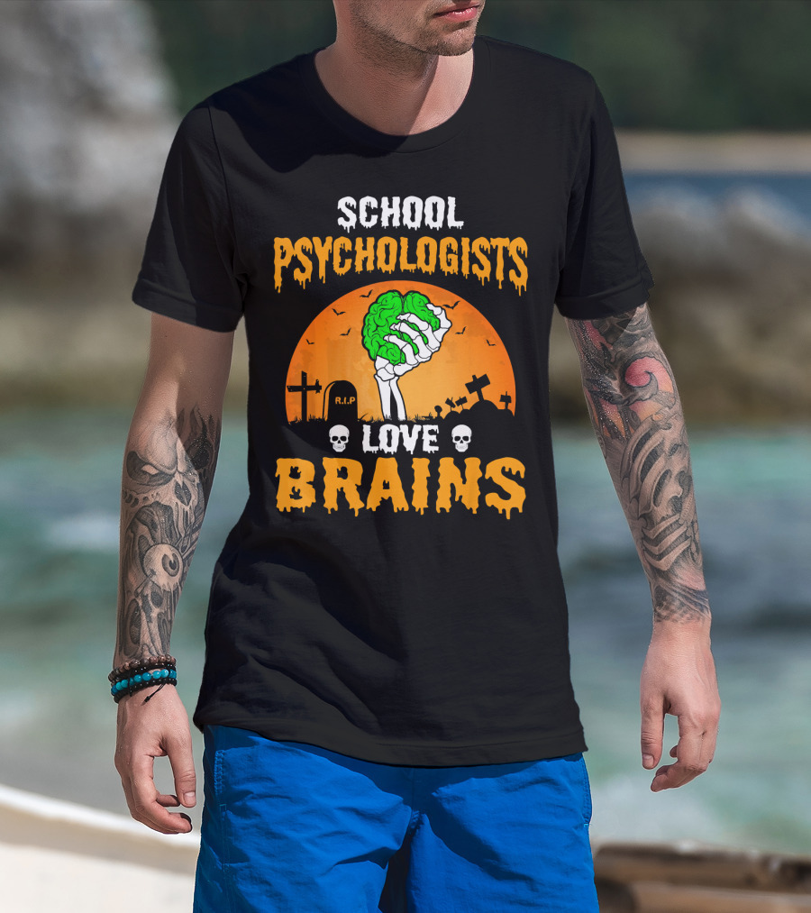 School Psychologists Love Brains Zombie Graveyard T-Shirt