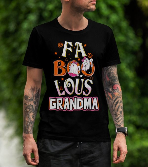FA BOO Lous Grandma Ghosts With Bows Spirals And Stars T-Shirt