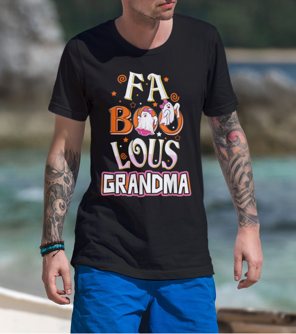 FA BOO Lous Grandma Ghosts With Bows Spirals And Stars T-Shirt