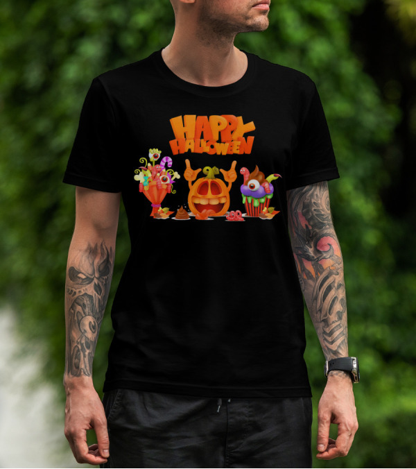 Happy Halloween Candy Pumpkin Characters T-Shirt