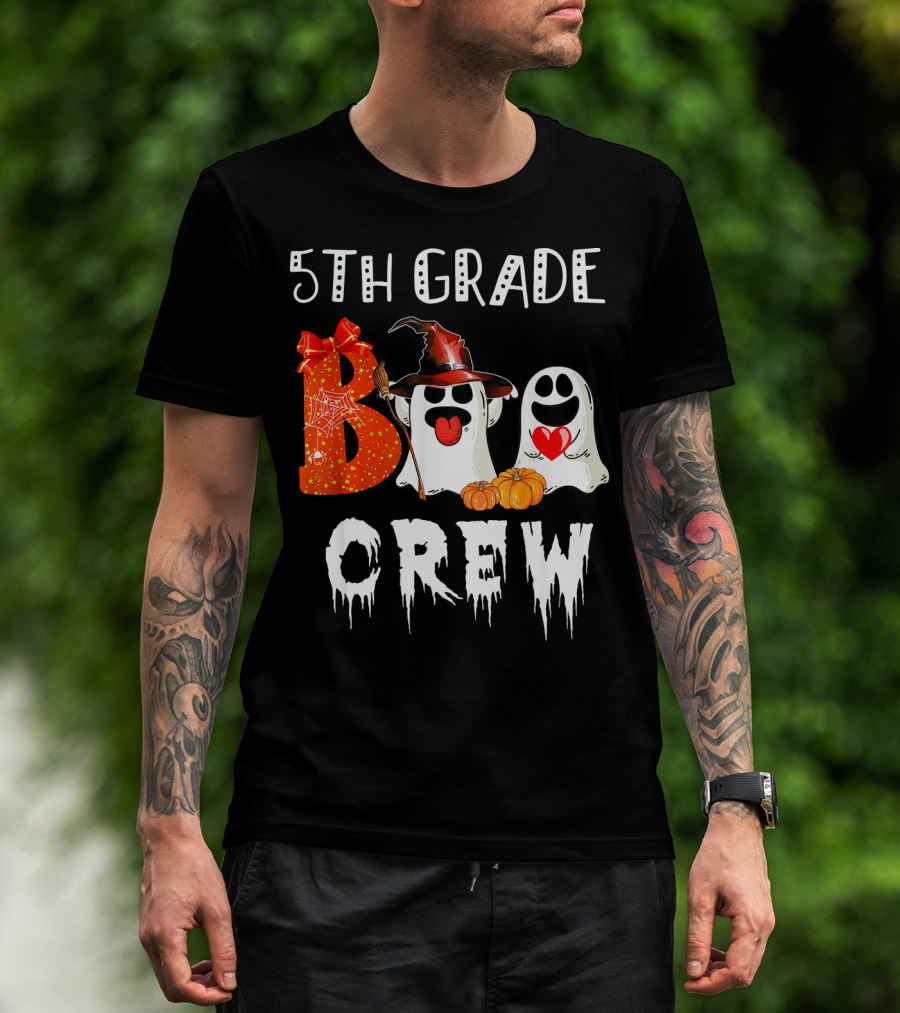 5Th Grade Boo Crew Halloween Ghosts With Witch Hat And Pumpkins T-Shirt