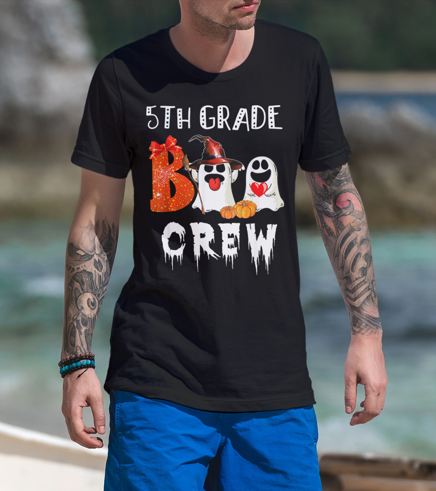 5Th Grade Boo Crew Halloween Ghosts With Witch Hat And Pumpkins T-Shirt