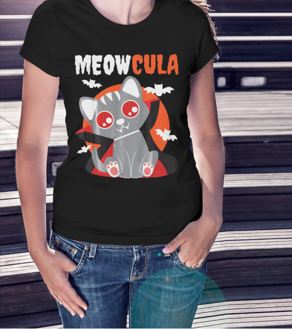 MEOWCULA Vampire Cat Halloween Dracula Bats T-Shirt