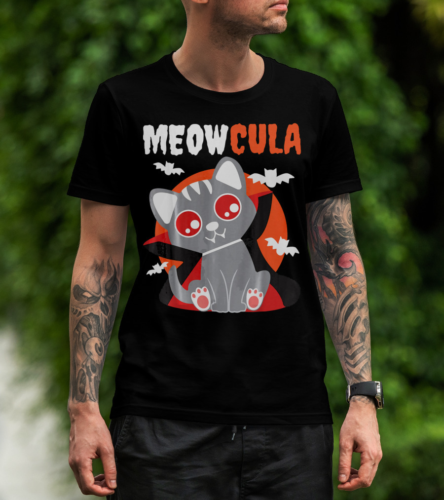 MEOWCULA Vampire Cat Halloween Dracula Bats T-Shirt
