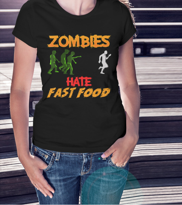 Zombies Hate Fast Food Fleeing From Funny Zombi Chase T-Shirt