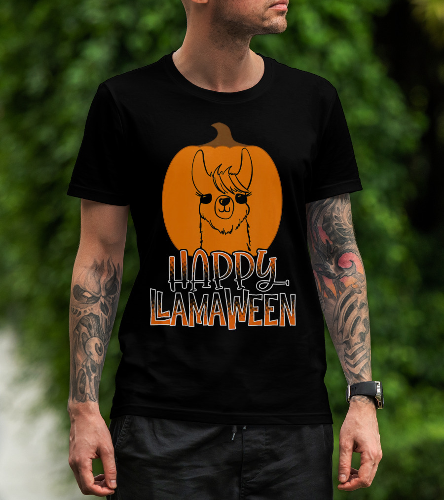 Happy Llamaween Funny Pumpkin Halloween Llama T-Shirt