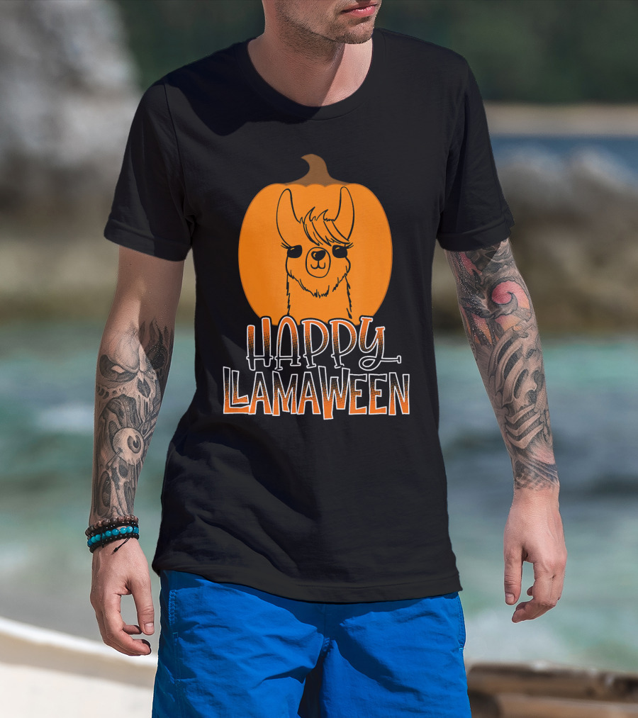 Happy Llamaween Funny Pumpkin Halloween Llama T-Shirt