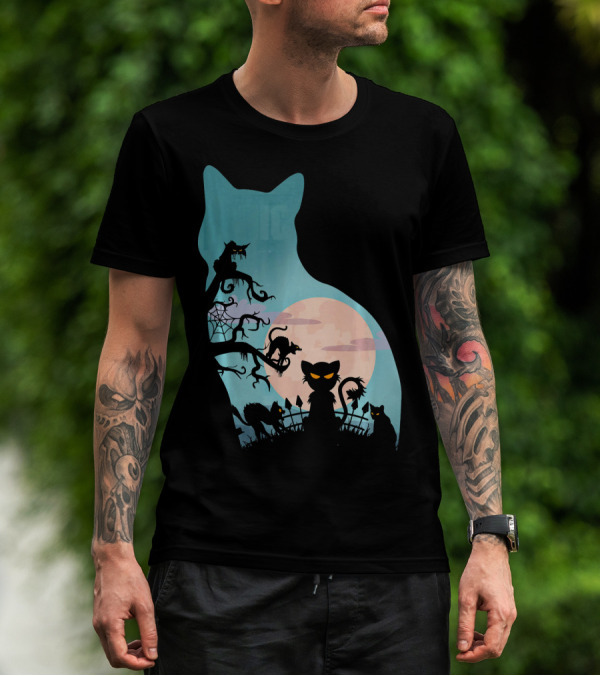 Scary Cat Lovers Halloween Creepy Moonlit T-Shirt