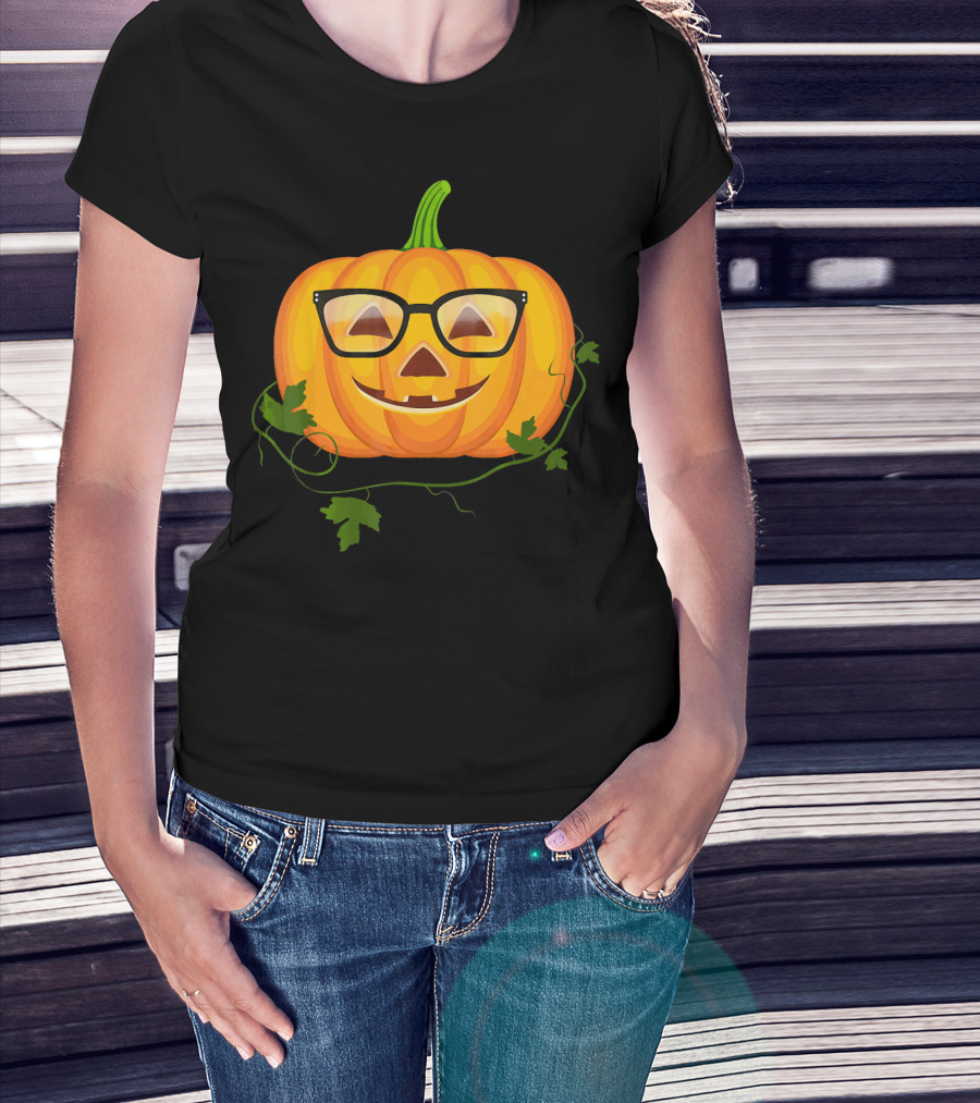 Nerdy Glasses Pumpkin Emoji With Vines T-Shirt