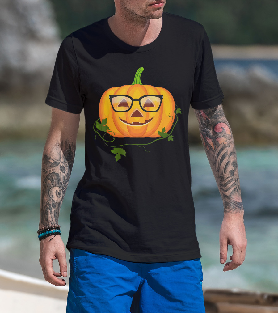 Nerdy Glasses Pumpkin Emoji With Vines T-Shirt