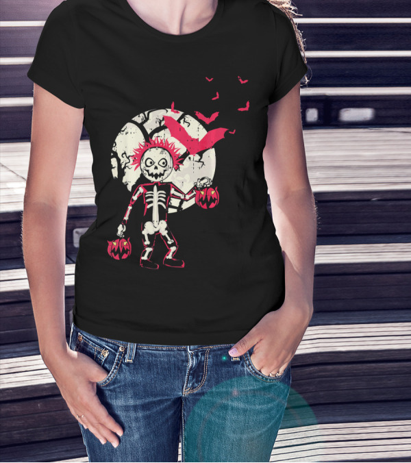 Zombie Skeleton Moon Bats Pumpkin Cool T-Shirt