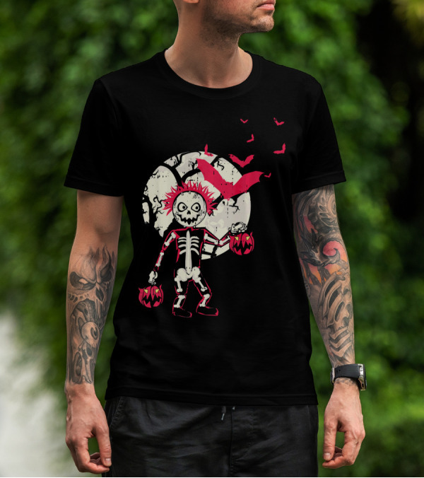 Zombie Skeleton Moon Bats Pumpkin Cool T-Shirt