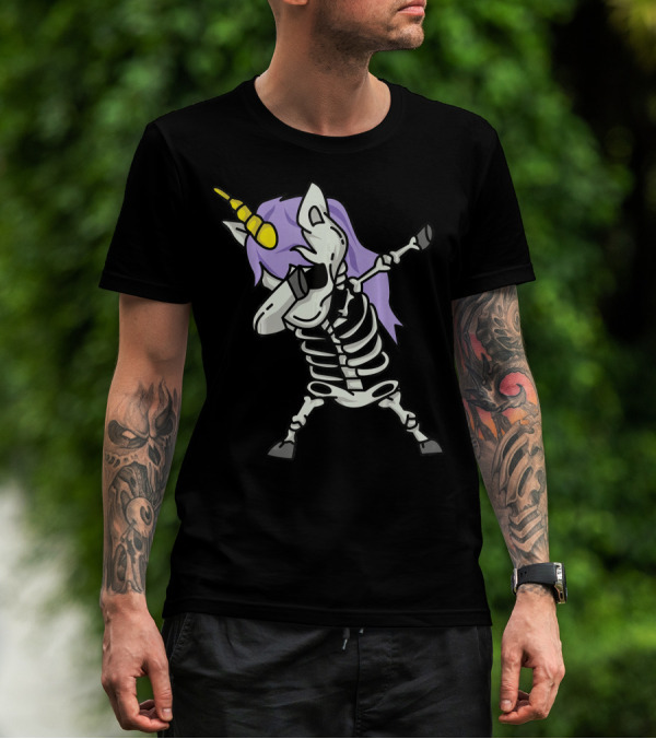 Skeleton Unicorn Dabbing Scary Cool Halloween Co T-Shirt