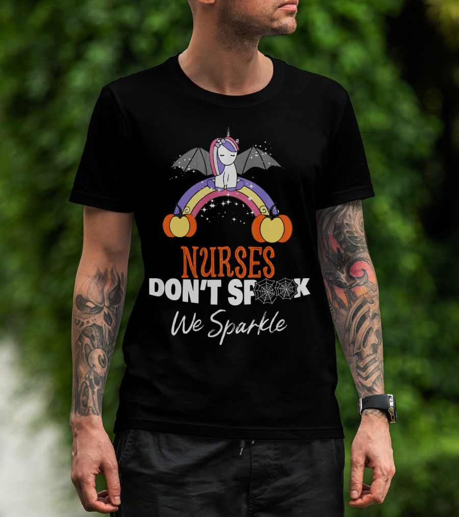 Nurses Don't Spook We Sparkle Halloween Unicorn Rainbow T-Shirt