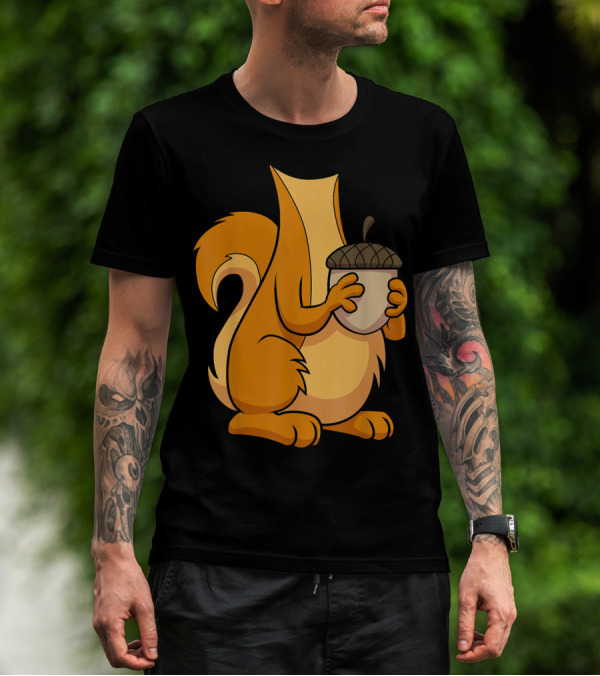 Squirrel Holding Acorn Cartoon T-Shirt
