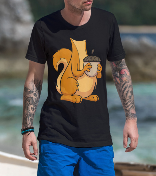 Squirrel Holding Acorn Cartoon T-Shirt