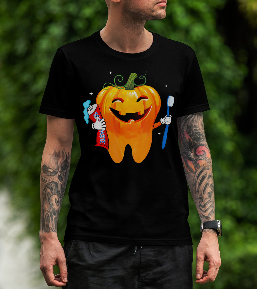 Dental Toothpaste Halloween Pumpkin With Toothbrush T-Shirt