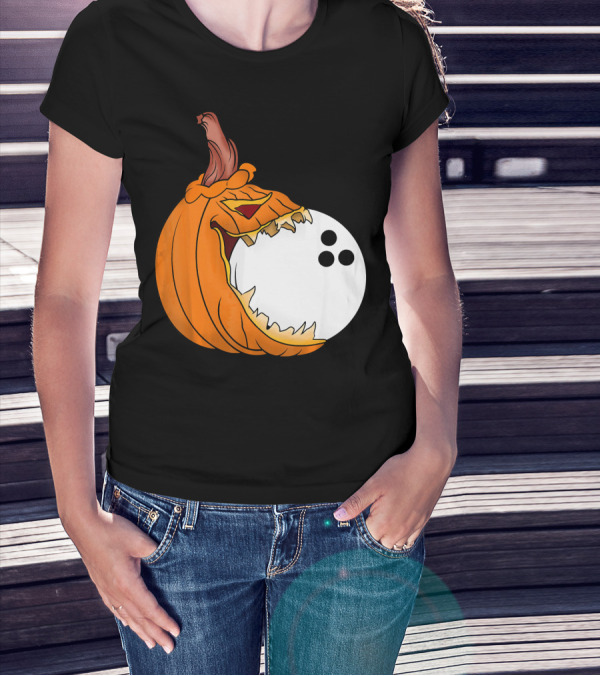 Pumpkin Carving Eating Bowling Ball Halloween Fun T-Shirt
