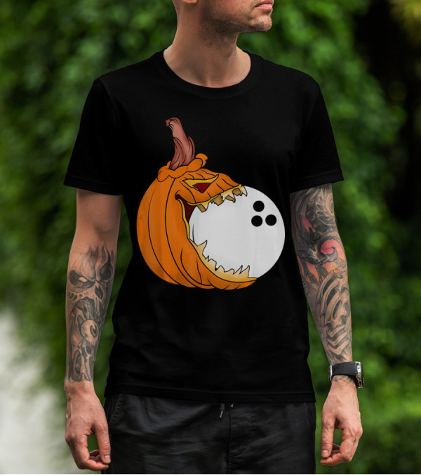 Pumpkin Carving Eating Bowling Ball Halloween Fun T-Shirt