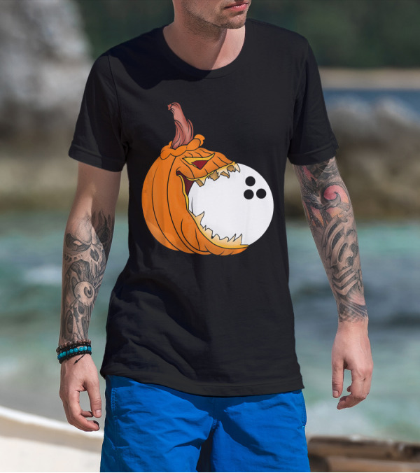 Pumpkin Carving Eating Bowling Ball Halloween Fun T-Shirt