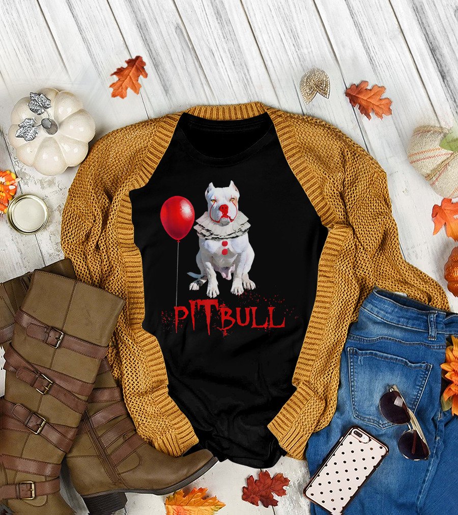 Pitbull IT Clown Balloon Halloween Day Horror T-Shirt