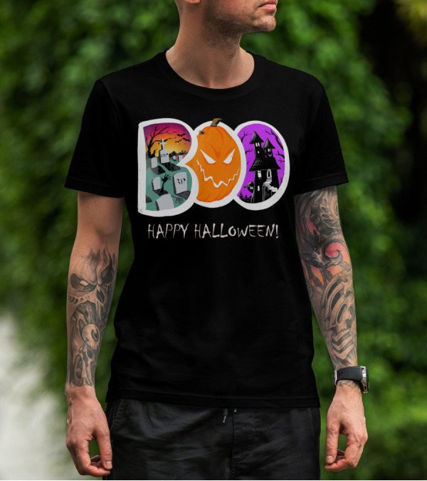Happy Halloween Boo Trick Or Treat Pumpkin Graveyard Haunted House T-Shirt