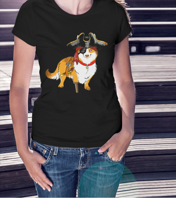 Funny Corgi Pirates With Pegleg And Eyepatch T-Shirt