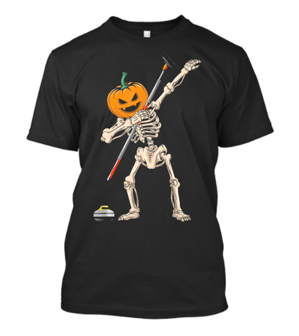 Pumpkin Skeleton Dabbing Curling Halloween T-Shirt