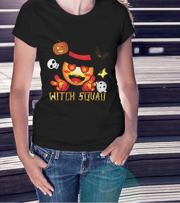 Witch Squad Halloween Emoji Pumpkin Bat Skull Ghost T-Shirt