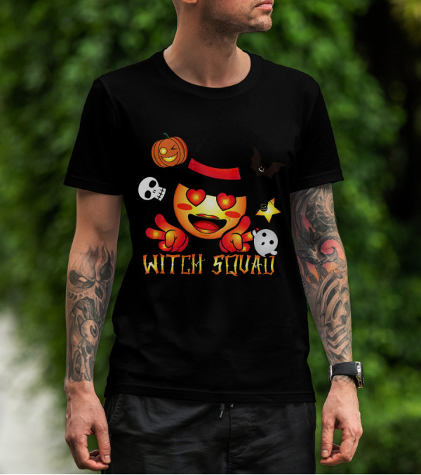 Witch Squad Halloween Emoji Pumpkin Bat Skull Ghost T-Shirt