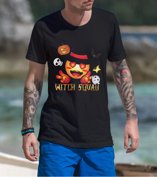 Witch Squad Halloween Emoji Pumpkin Bat Skull Ghost T-Shirt