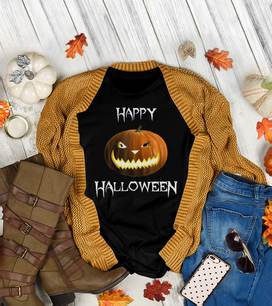 Happy Halloween Pumpkin and Spider Jack-O'-Lantern (D010 T-Shirt