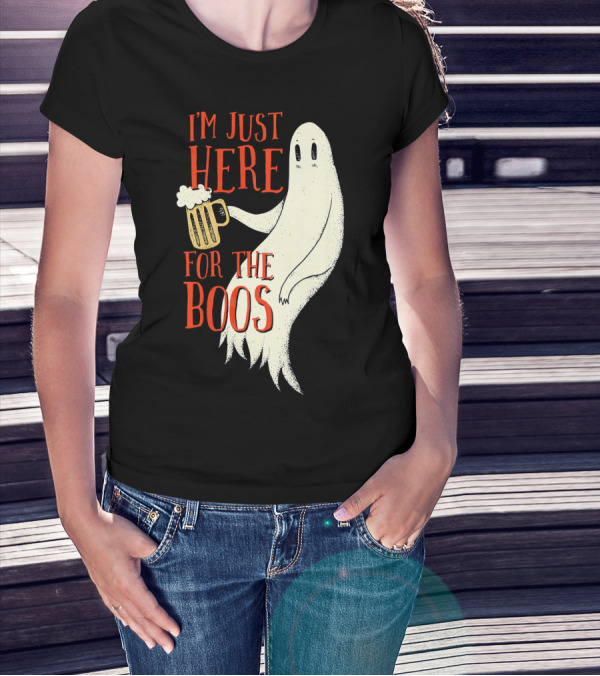 I'm Just Here For The Boos Ghost Holding Beer T-Shirt
