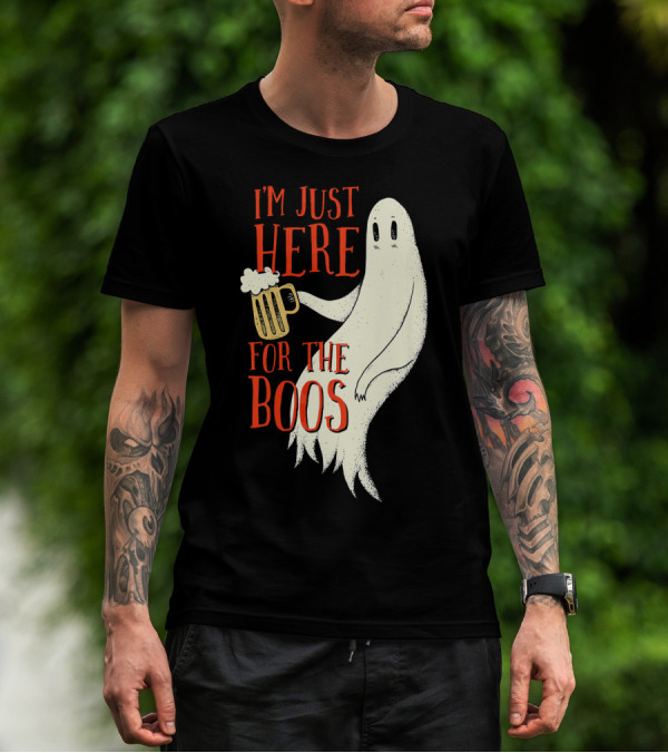 I'm Just Here For The Boos Ghost Holding Beer T-Shirt