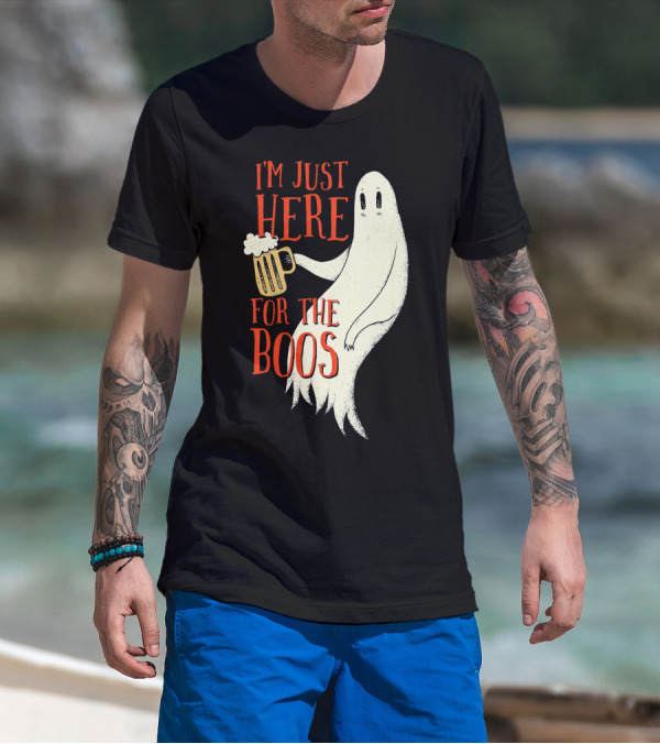 I'm Just Here For The Boos Ghost Holding Beer T-Shirt