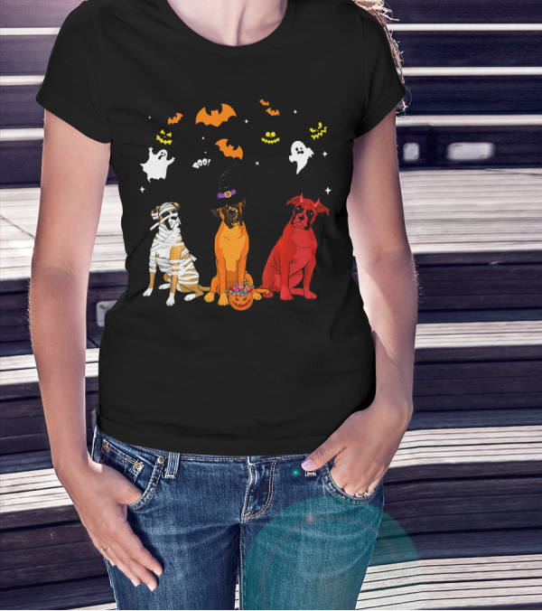 Halloween Boxer Dogs Mummy Witch Ghosts Bats T-Shirt