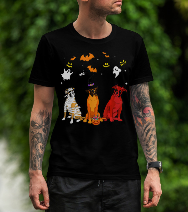 Halloween Boxer Dogs Mummy Witch Ghosts Bats T-Shirt