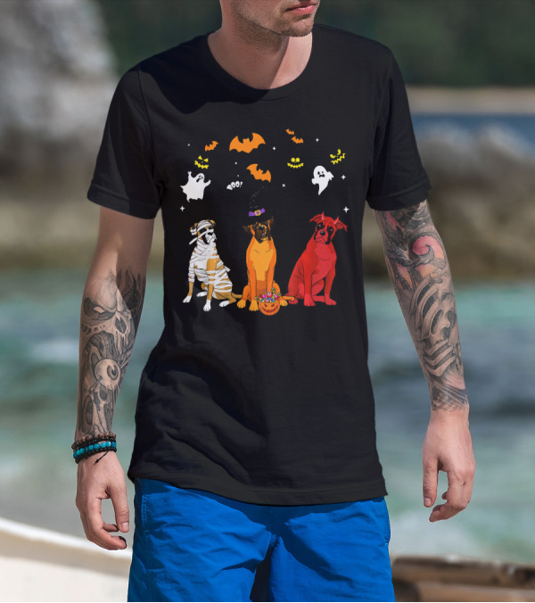 Halloween Boxer Dogs Mummy Witch Ghosts Bats T-Shirt