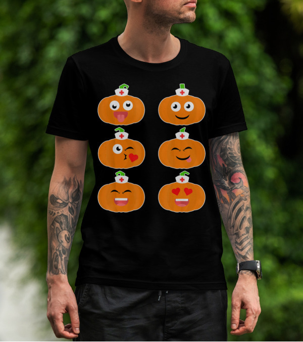 Nurse Halloween Pumpkin Emoticons T-Shirt