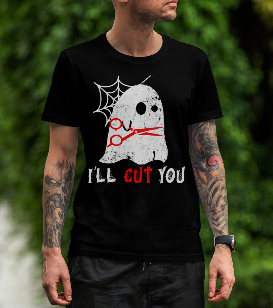 Halloween Boo Ghost Hairstylist I'll Cut You T-Shirt