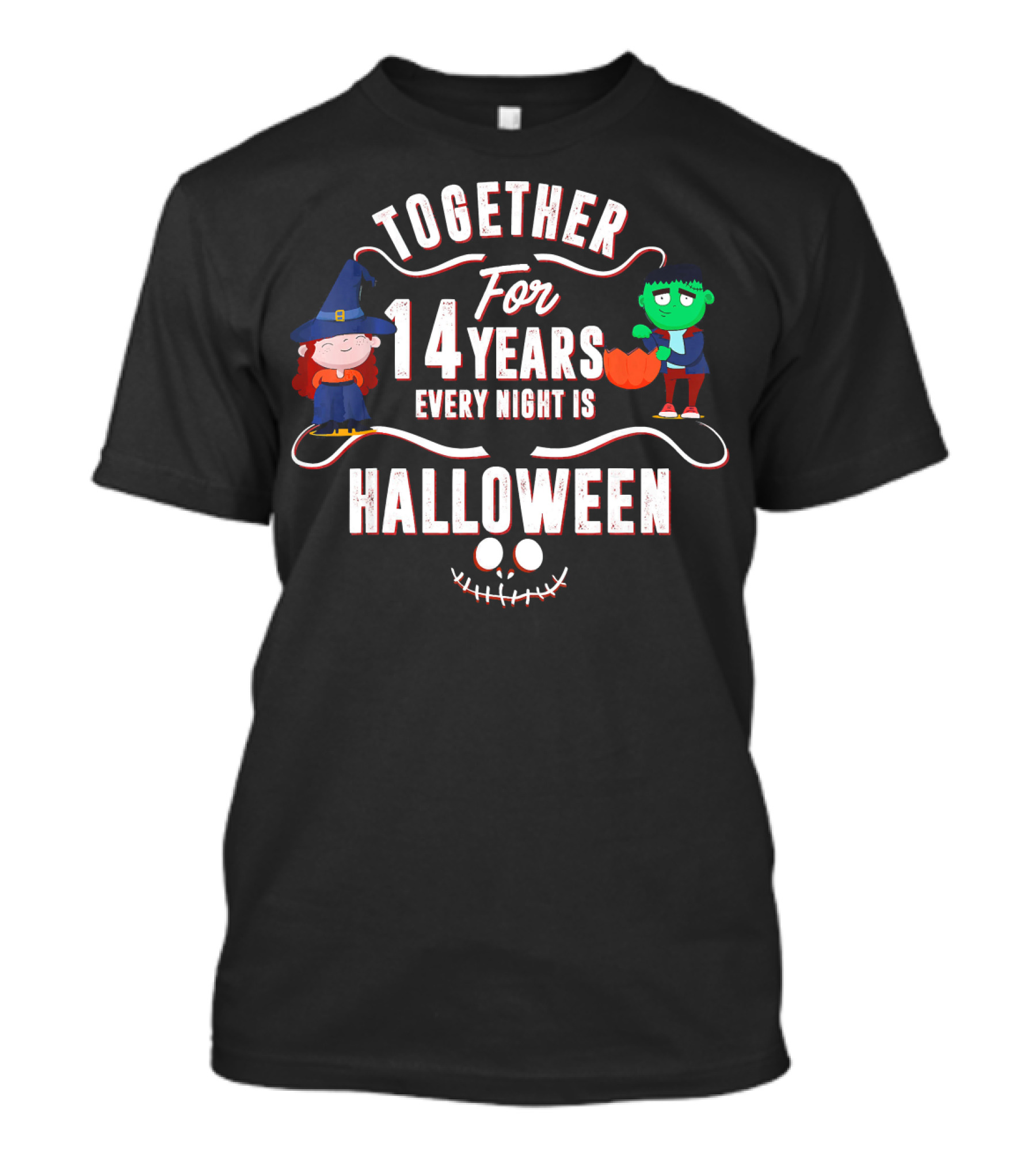 Together For 14 Years Every Night Is Halloween Witch And Frankenstein T-Shirt