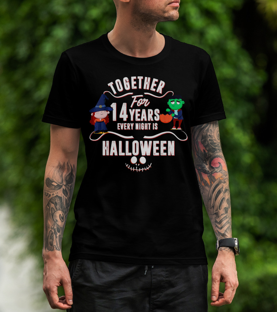 Together For 14 Years Every Night Is Halloween Witch And Frankenstein T-Shirt