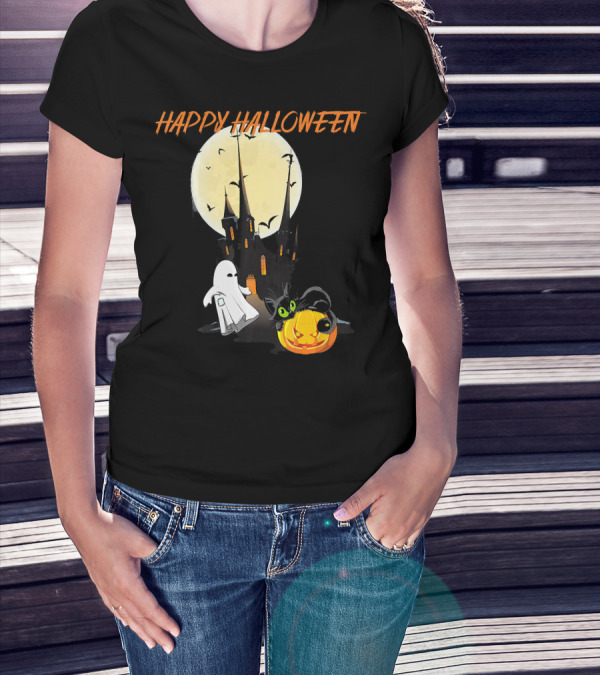 Happy Halloween Ghost Scary Cat Moon Pumpkin T-Shirt