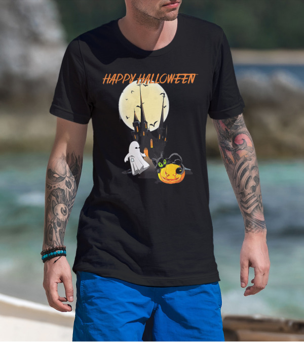 Happy Halloween Ghost Scary Cat Moon Pumpkin T-Shirt