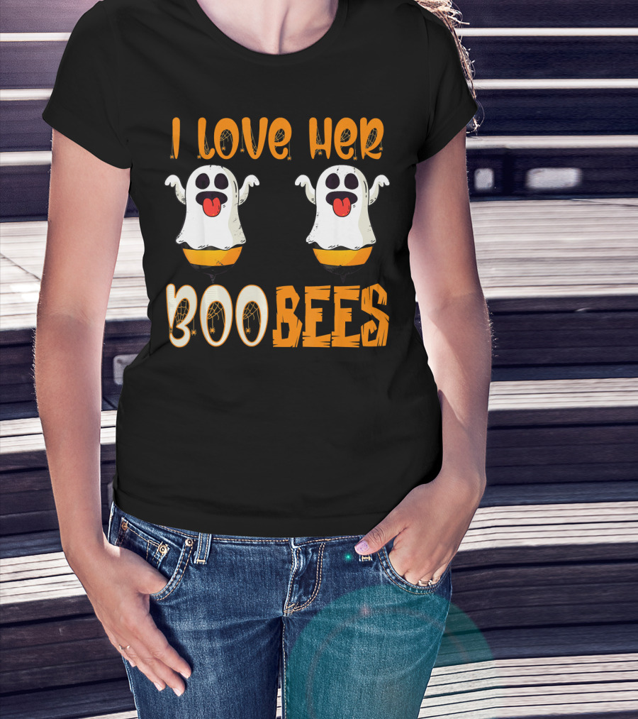 I Love Her Boo Bees Ghost Halloween Matching T-Shirt