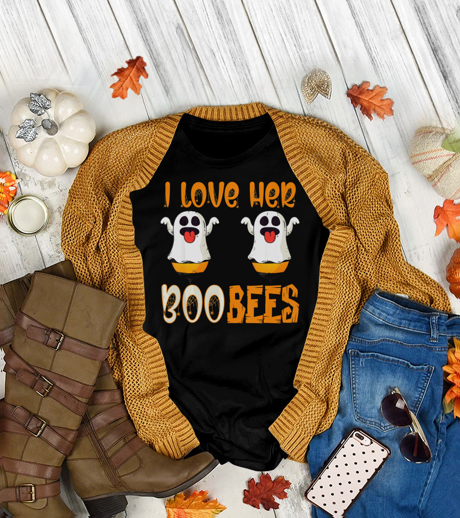 I Love Her Boo Bees Ghost Halloween Matching T-Shirt